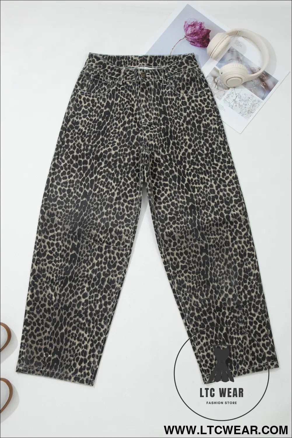 Black leopard print high waist barrel jeans - jeans