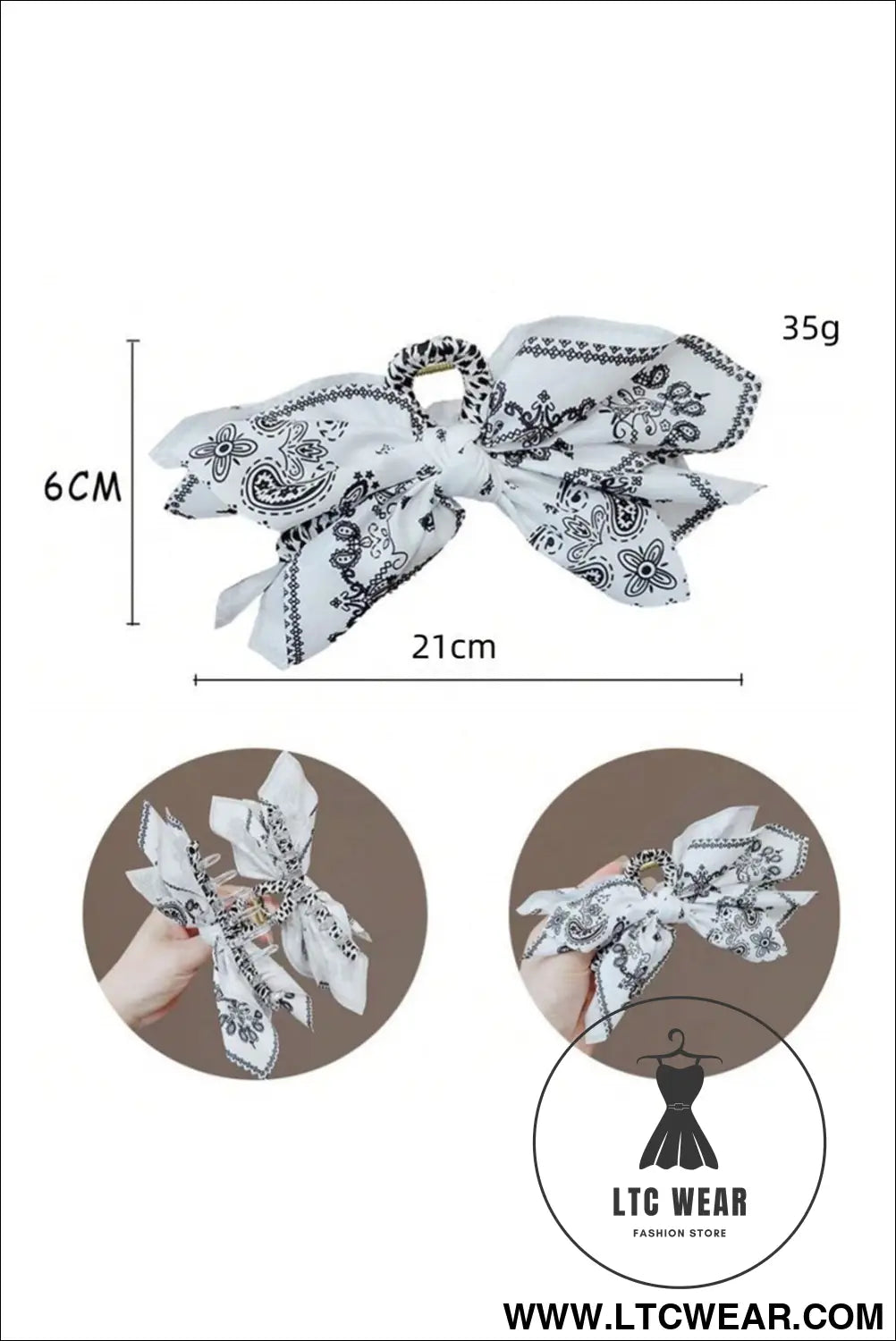 Black paisley floral print bow knot hair clip - black / one size / 100% polyester - headwear