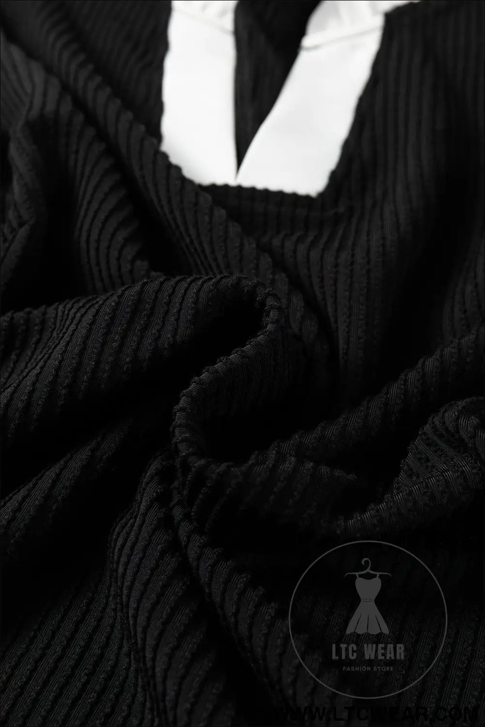 Black plus size contrast frilled neckline ruffled short sleeve ribbed textured blouse - plus size blouses & shirts
