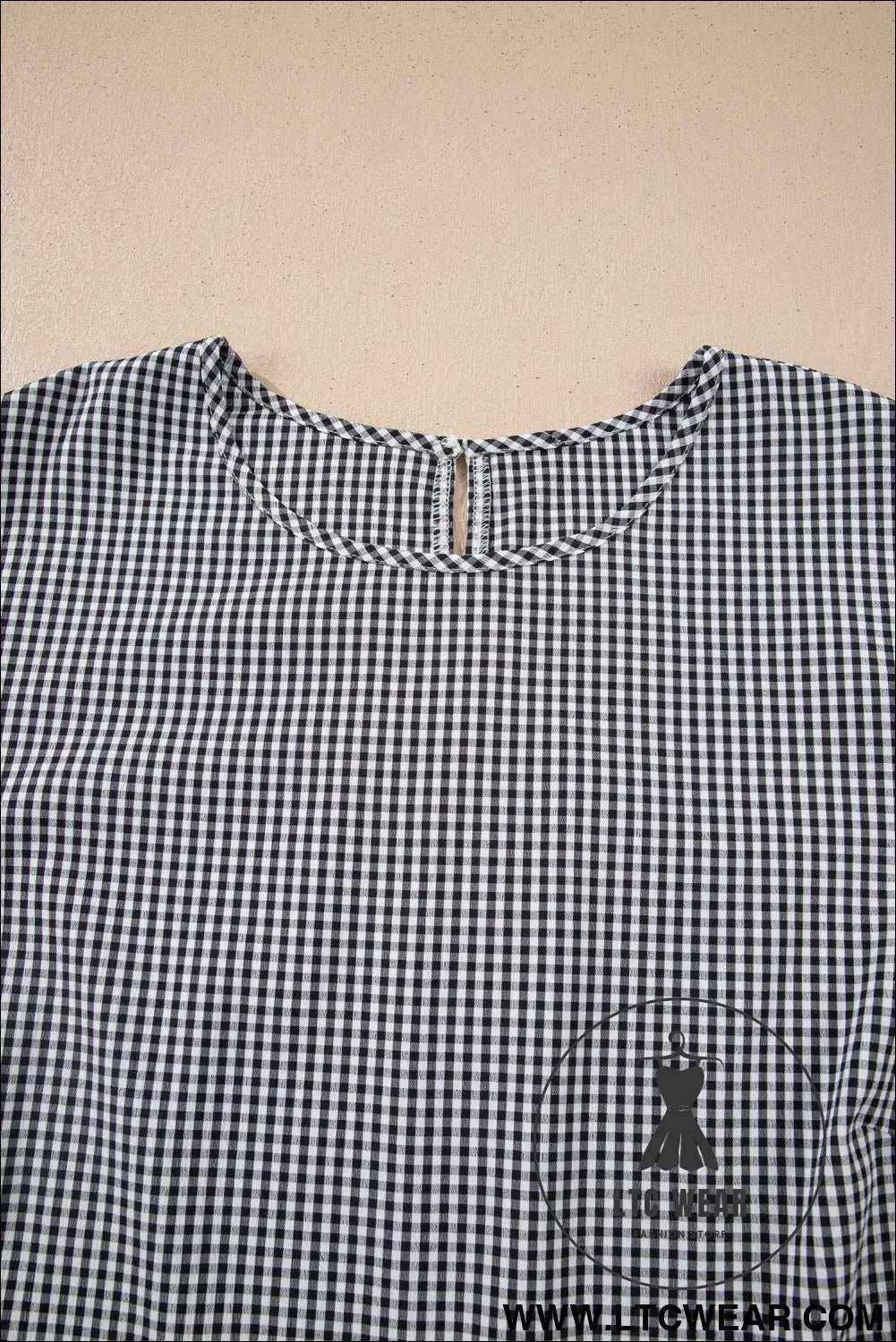 Black Plus Size Plaid Bow Decor Bell Sleeve Round Neck Jumper