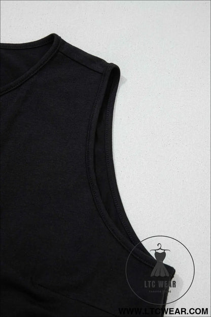 Black Plus Size Solid Color Bow Tie Peplum Tank Top