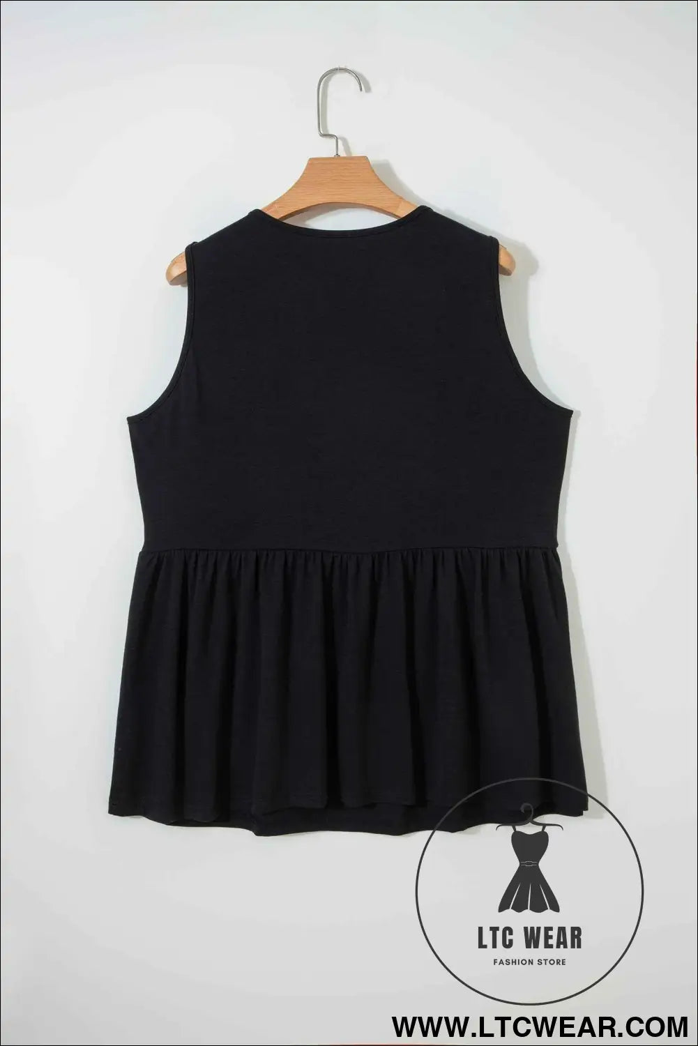 Black Plus Size Solid Color Bow Tie Peplum Tank Top