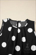 Black polka dot print pleated round neck tank casual wide leg two-piece outfit - pant sets
