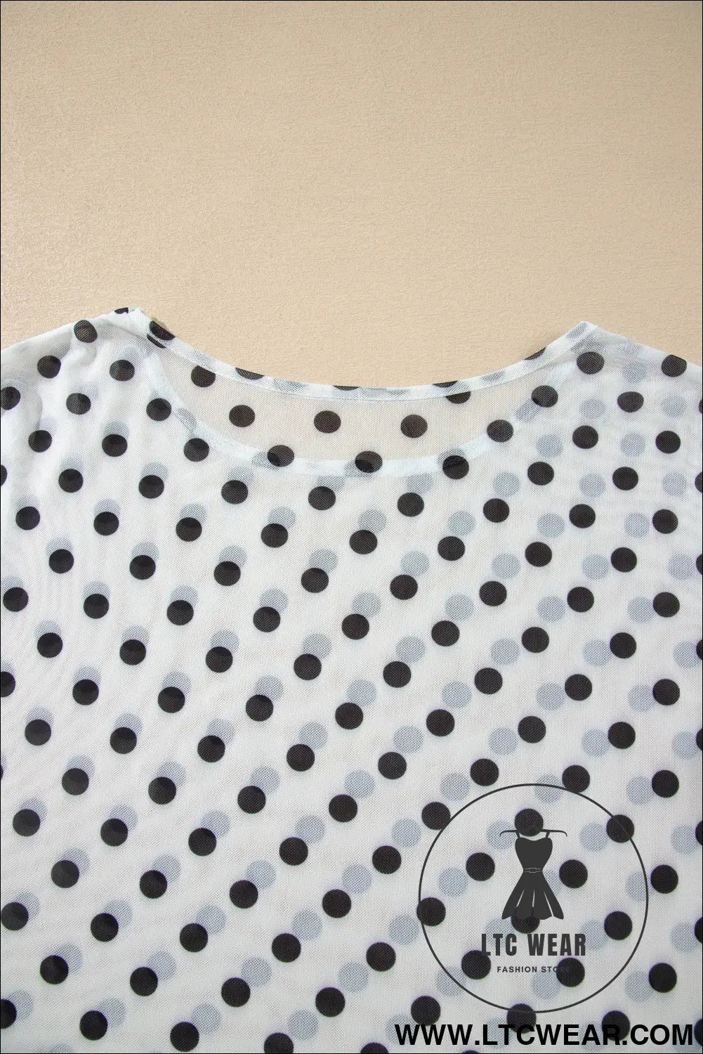 Black Polka Dot Sheer Mesh Long Sleeve Round Neck Shift Top