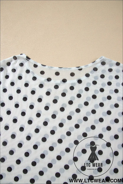 Black Polka Dot Sheer Mesh Long Sleeve Round Neck Shift Top