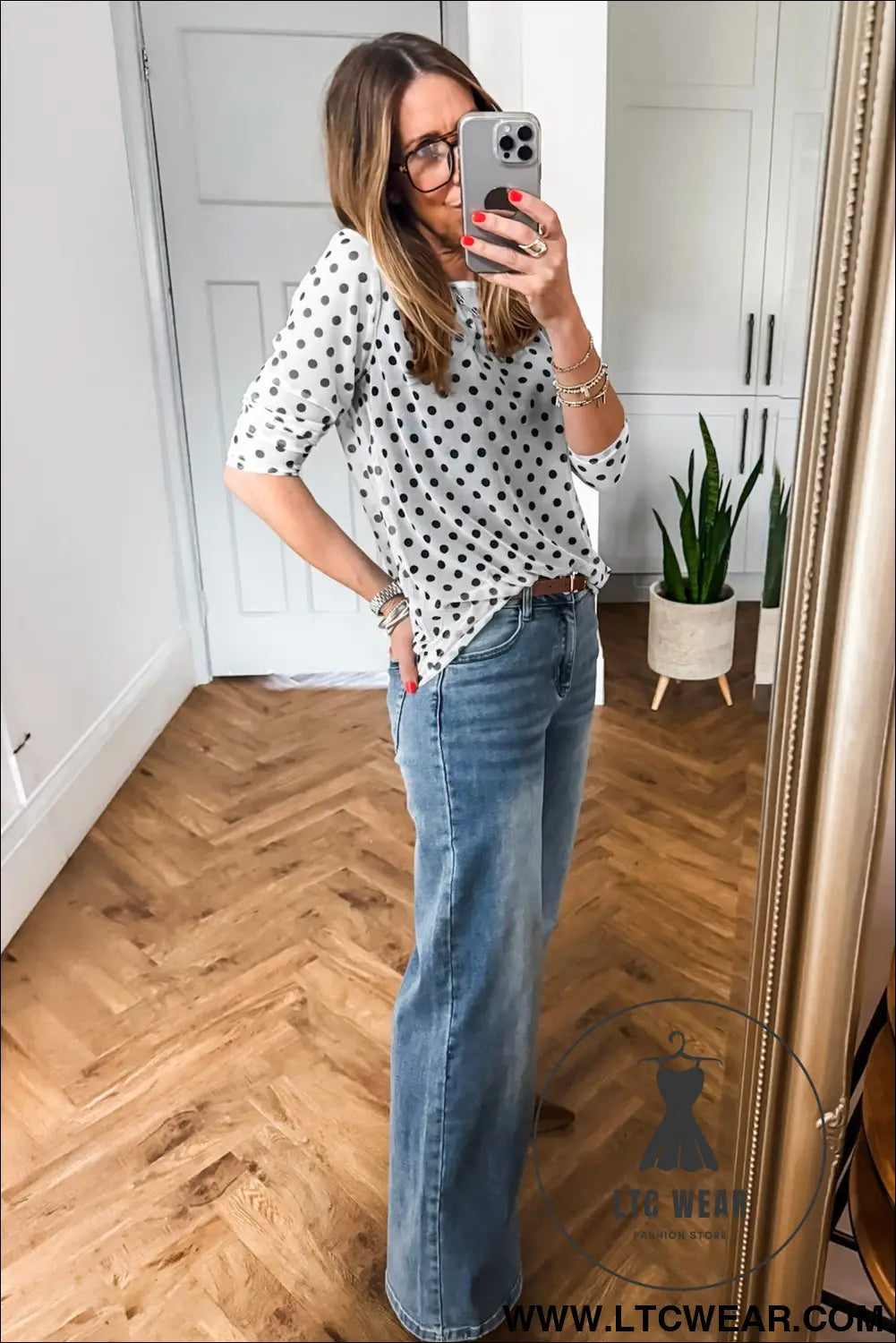 Black polka dot sheer mesh long sleeve round neck shift top - long sleeve tops