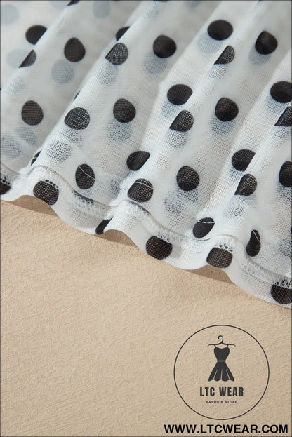 Black Polka Dot Sheer Mesh Long Sleeve Round Neck Shift Top