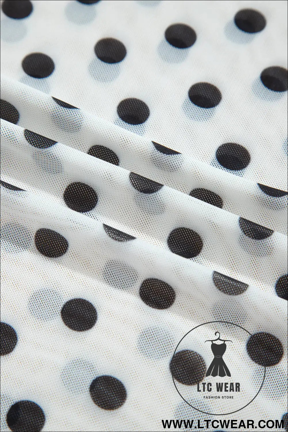 Black Polka Dot Sheer Mesh Long Sleeve Round Neck Shift Top