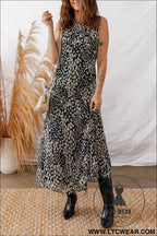 Black Printed Sleeveless Maxi Dress
