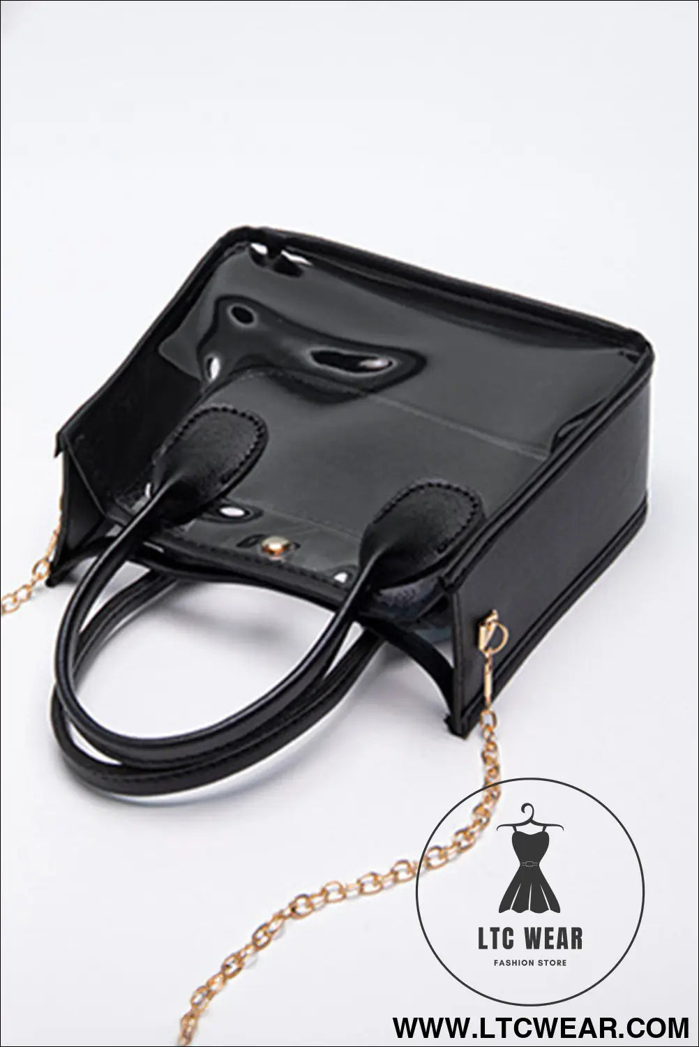 Black pvc pu leather chain strap clear shoulder bag - black / one size / 100% viscose - shoulder bags