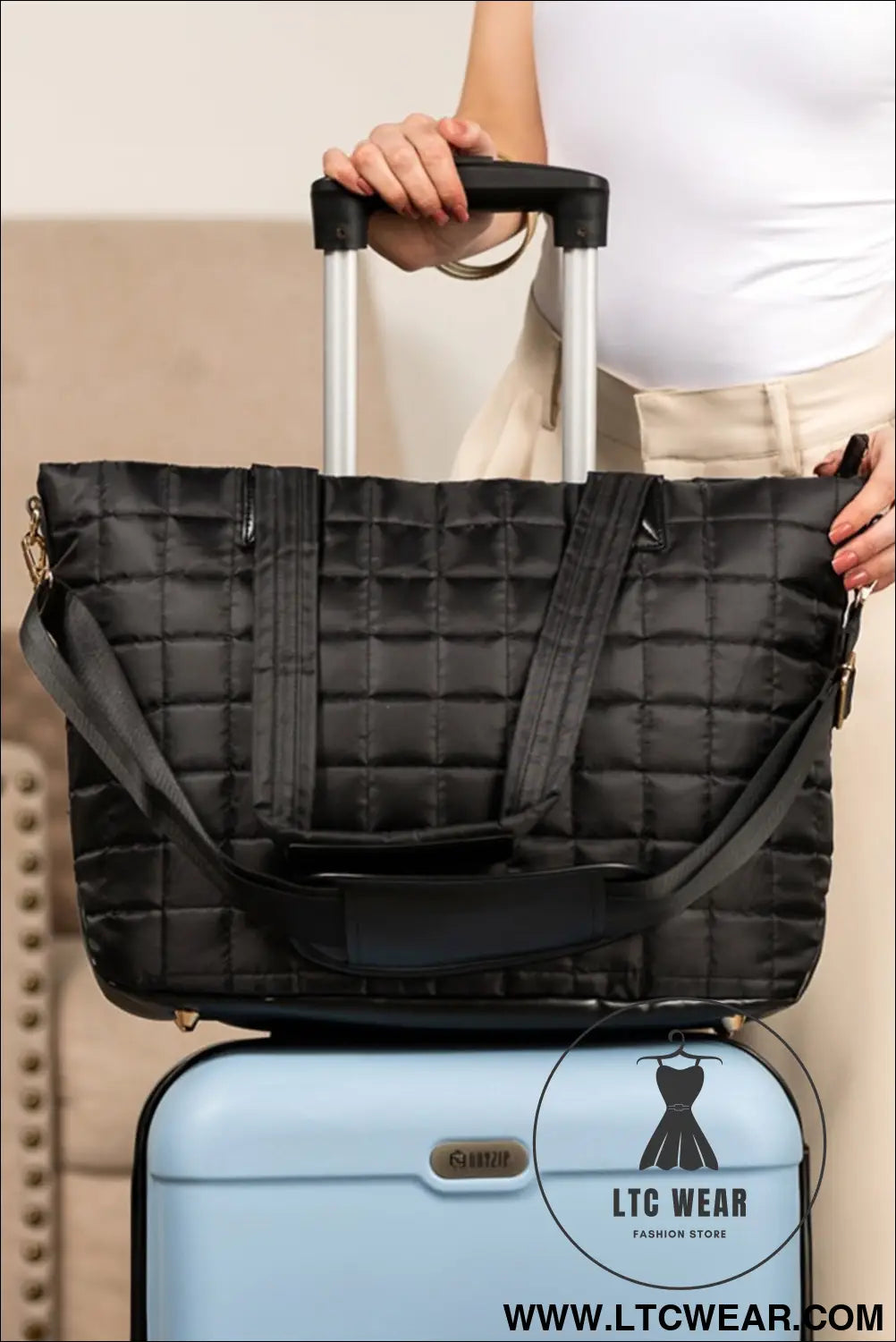 Black quilted patchwork large tote bag and clutch 2pcs set - black / one size / 100% polyester - handbags