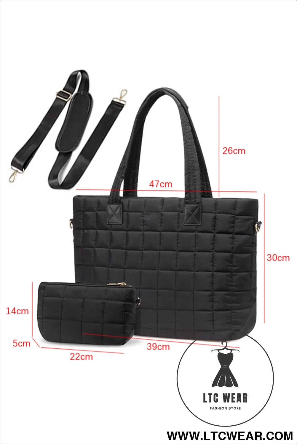 Black quilted patchwork large tote bag and clutch 2pcs set - black / one size / 100% polyester - handbags
