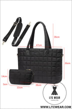 Black quilted patchwork large tote bag and clutch 2pcs set - black / one size / 100% polyester - handbags