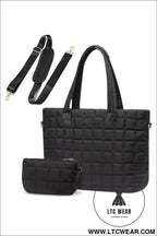 Black quilted patchwork large tote bag and clutch 2pcs set - black / one size / 100% polyester - handbags