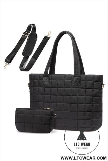 Black quilted patchwork large tote bag and clutch 2pcs set - black / one size / 100% polyester - handbags