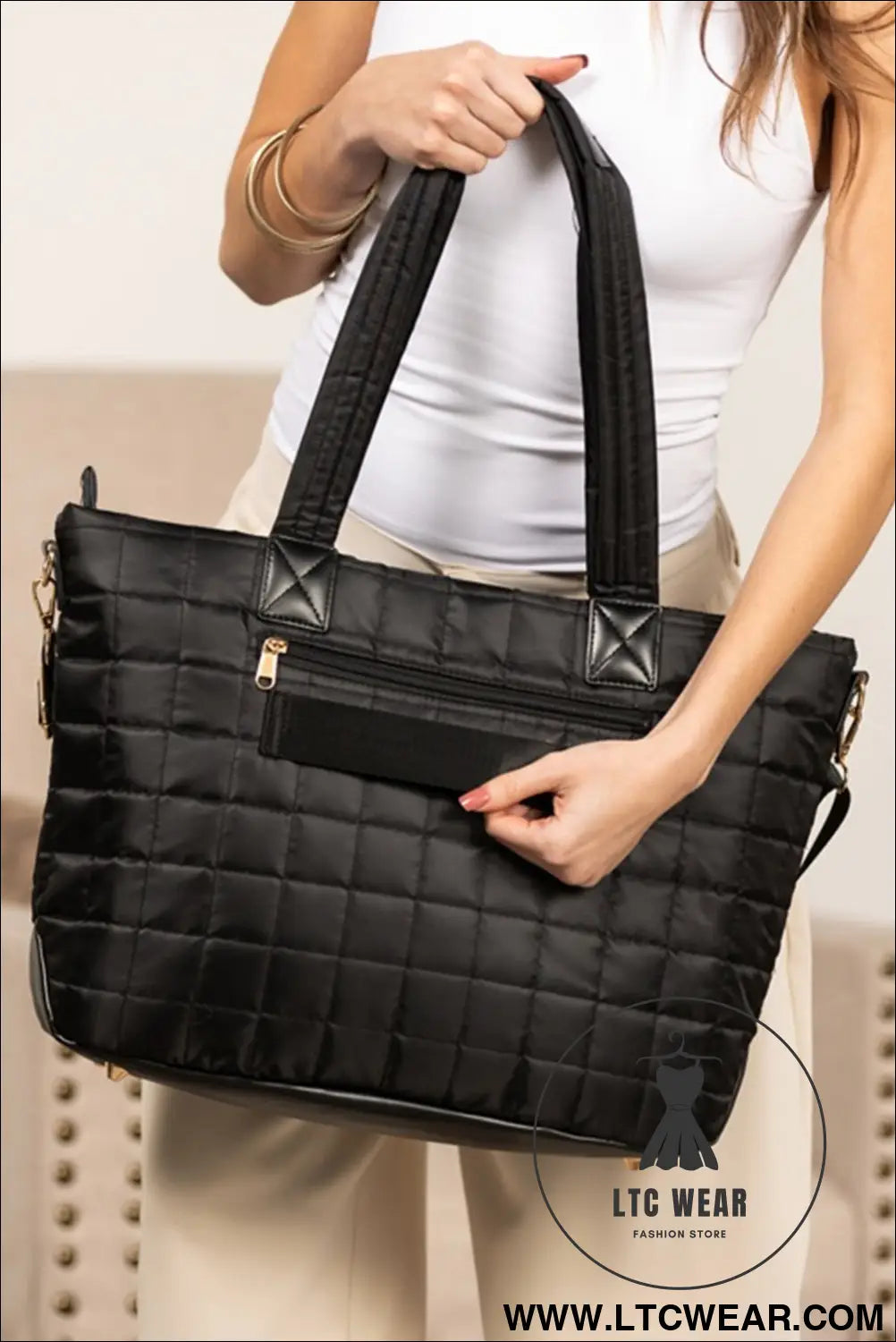 Black quilted patchwork large tote bag and clutch 2pcs set - black / one size / 100% polyester - handbags