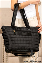 Black quilted patchwork large tote bag and clutch 2pcs set - black / one size / 100% polyester - handbags