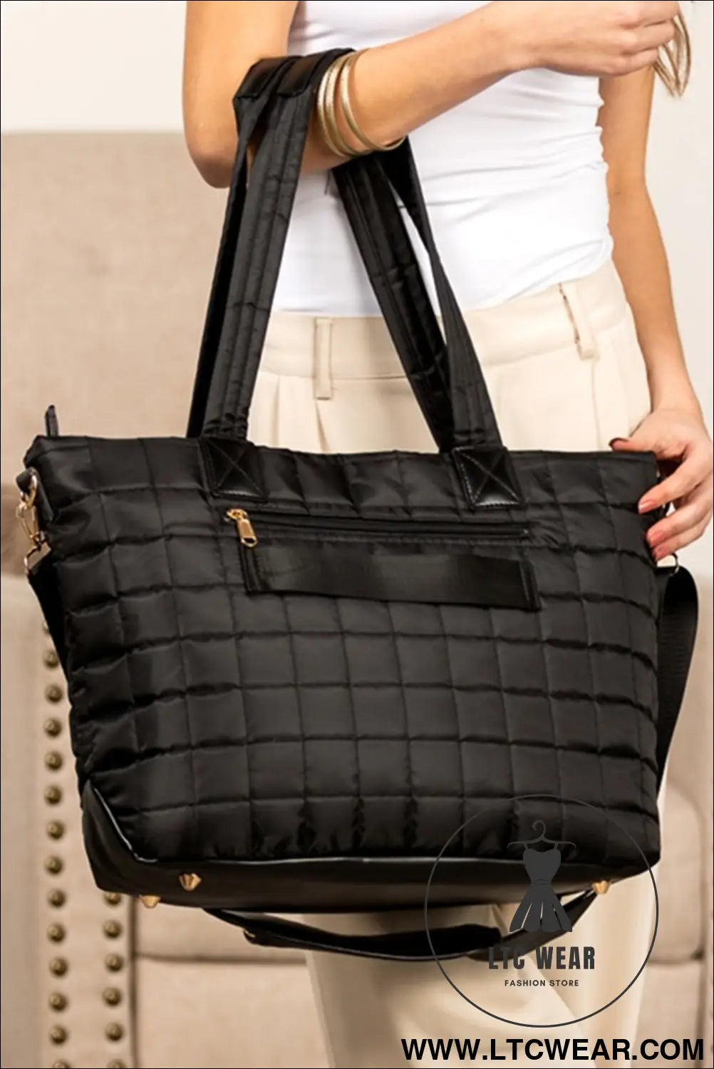 Black quilted patchwork large tote bag and clutch 2pcs set - black / one size / 100% polyester - handbags
