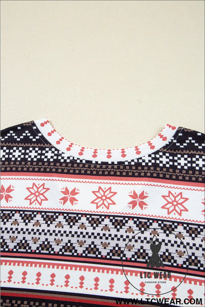 Black Retro Christmas Pattern Loose Pullover 2pcs Lounge Pant Set - L.T.C Wear Online Fashion Store