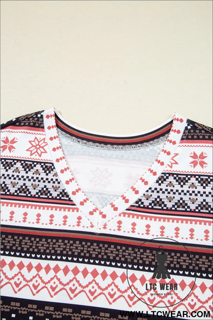 Black Retro Christmas Pattern Loose Pullover 2pcs Lounge Pant Set - L.T.C Wear Online Fashion Store