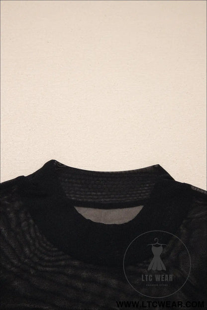 Black sheer mesh patchwork cap sleeve t shirt - 20%