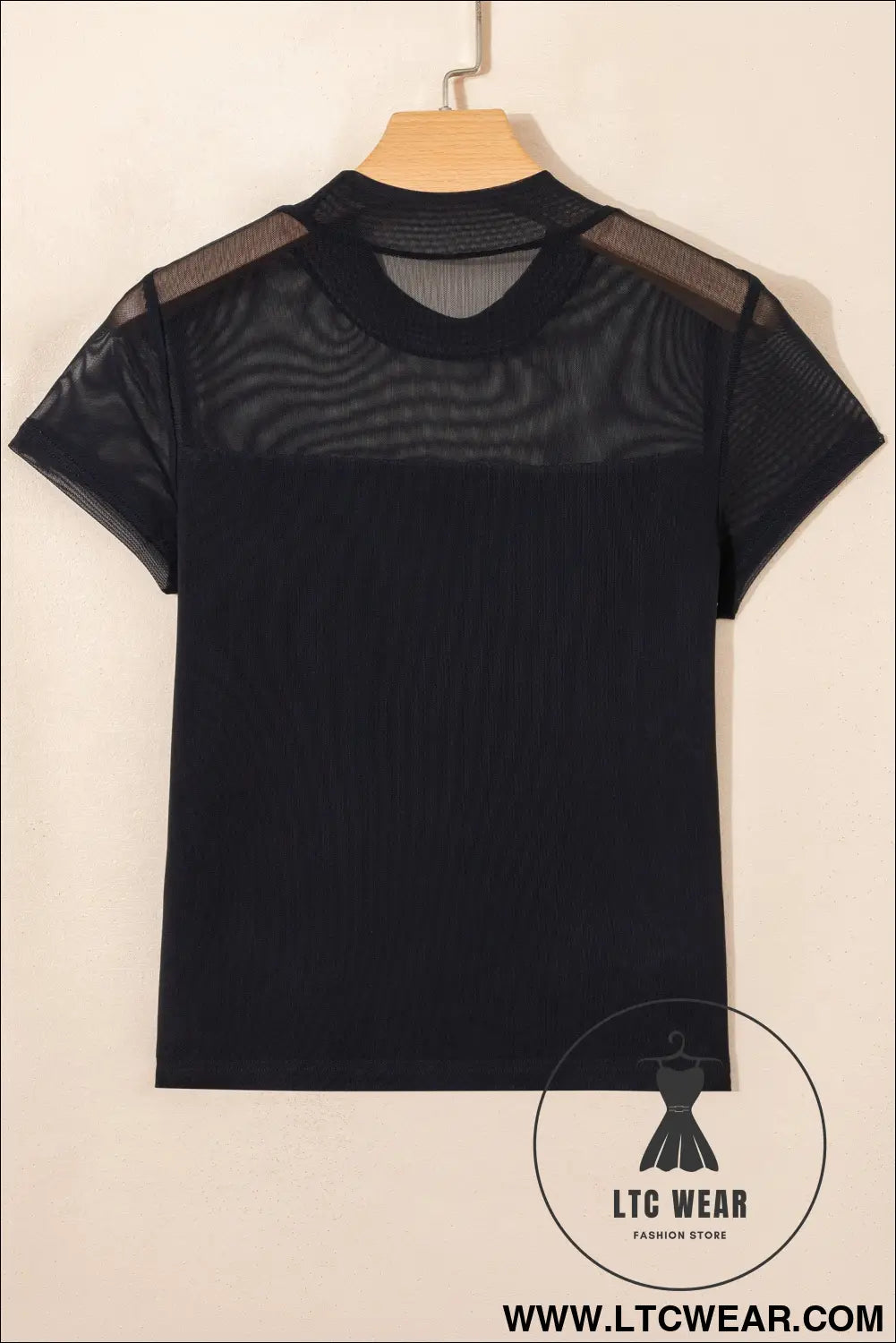 Black sheer mesh patchwork cap sleeve t shirt - 20%