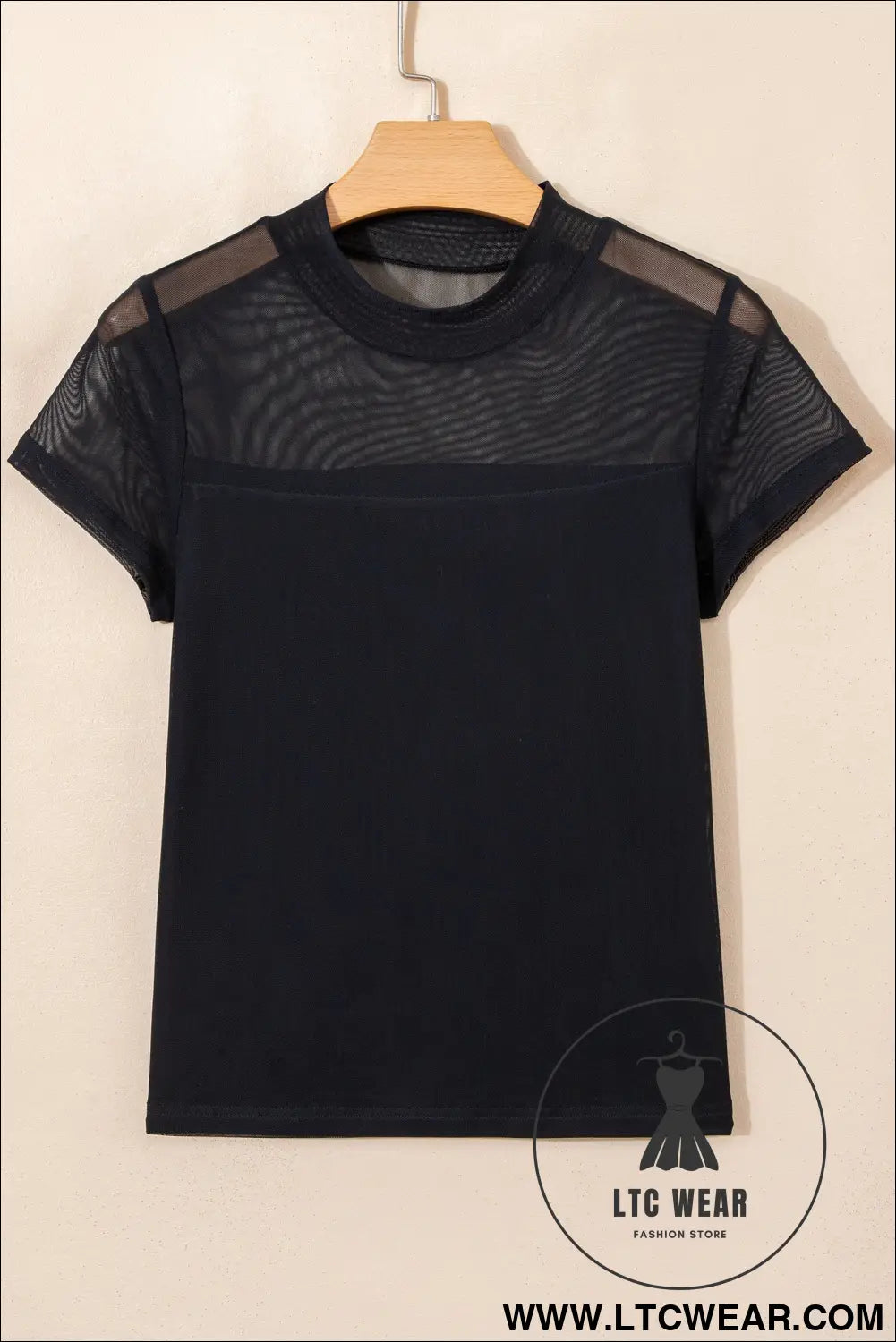 Black sheer mesh patchwork cap sleeve t shirt - 20%