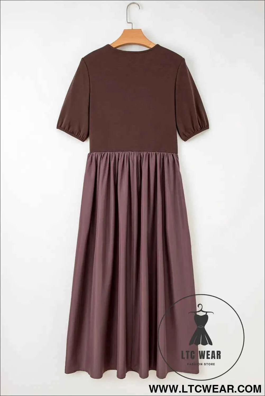 Black Short Sleeve Knit Top Patchwork Pleated Long Dress