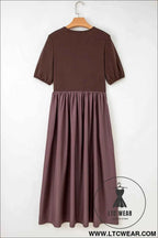 Black Short Sleeve Knit Top Patchwork Pleated Long Dress