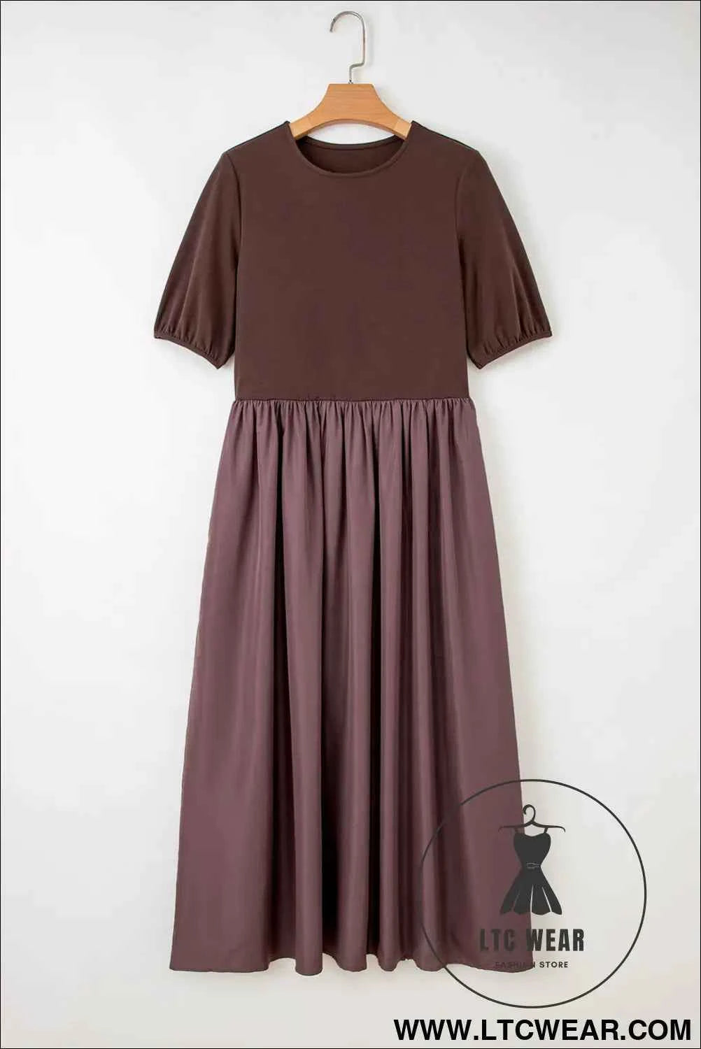 Black Short Sleeve Knit Top Patchwork Pleated Long Dress