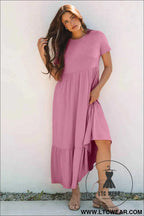 Black Solid Color T-shirt High Waist Pocketed Long Dress