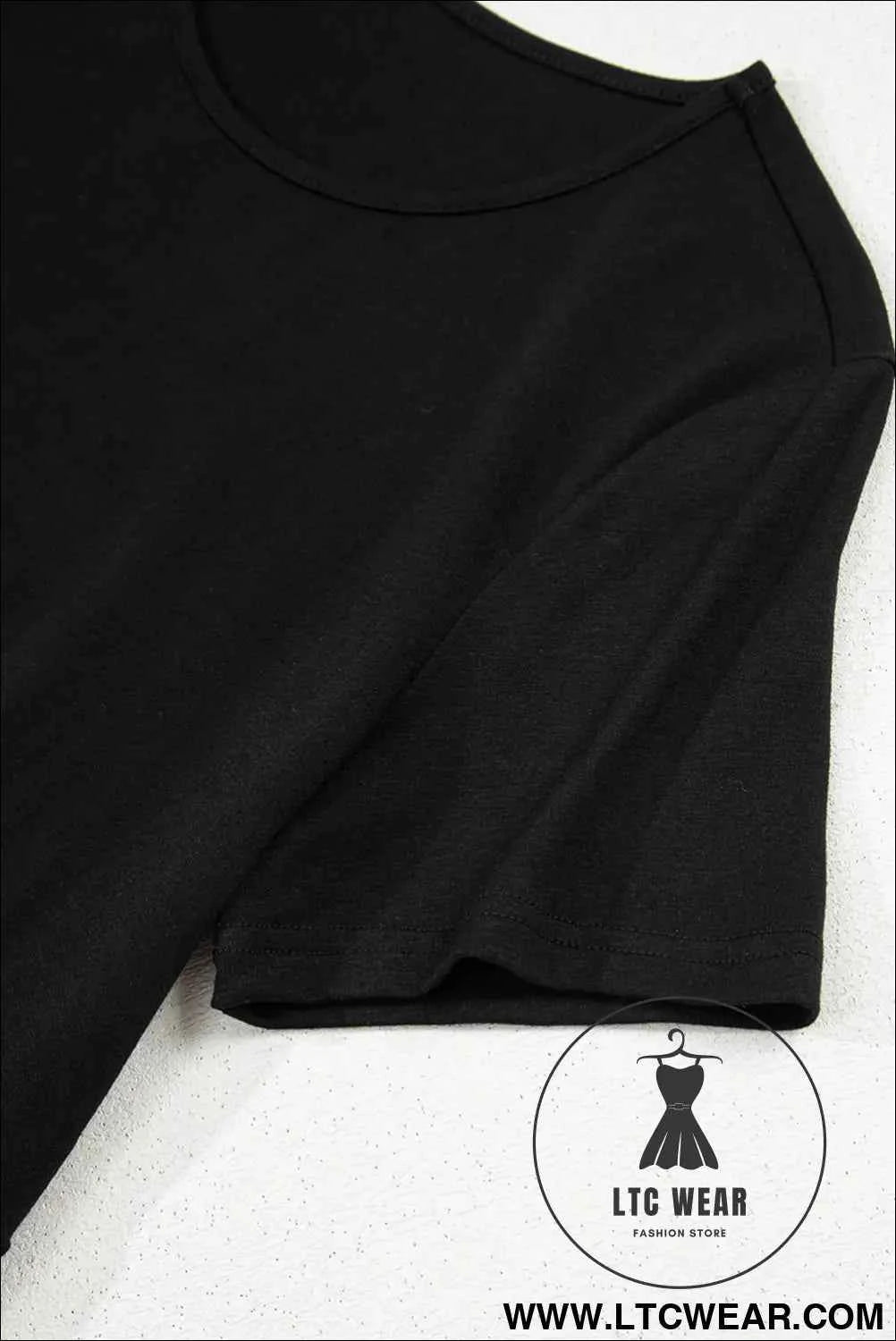 Black Solid Color T-shirt High Waist Pocketed Long Dress