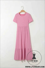 Black Solid Color T-shirt High Waist Pocketed Long Dress