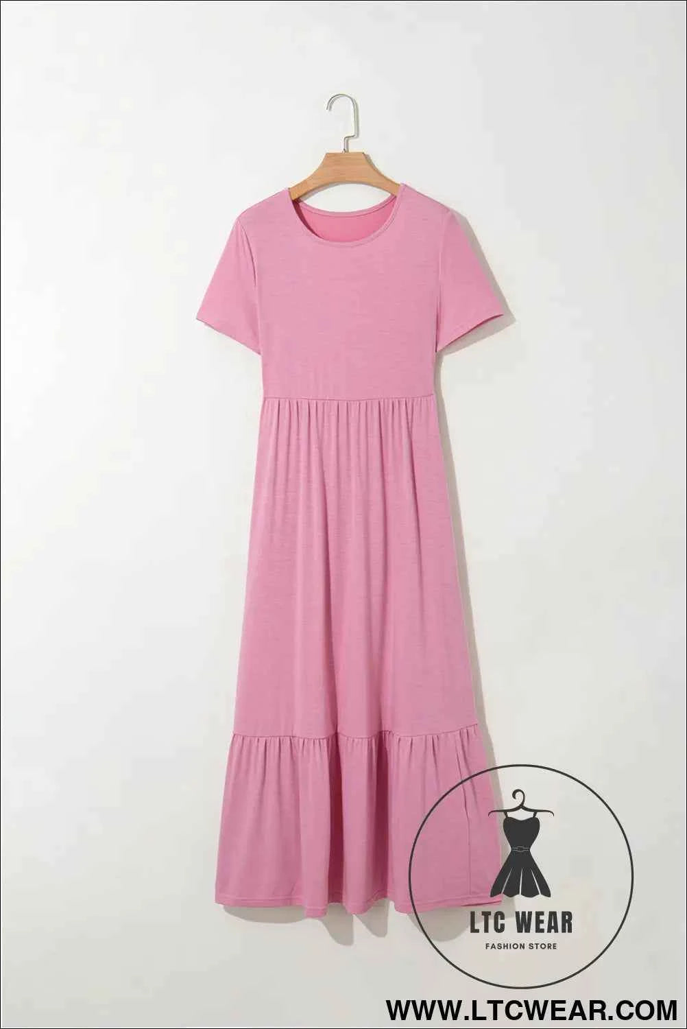 Black Solid Color T-shirt High Waist Pocketed Long Dress