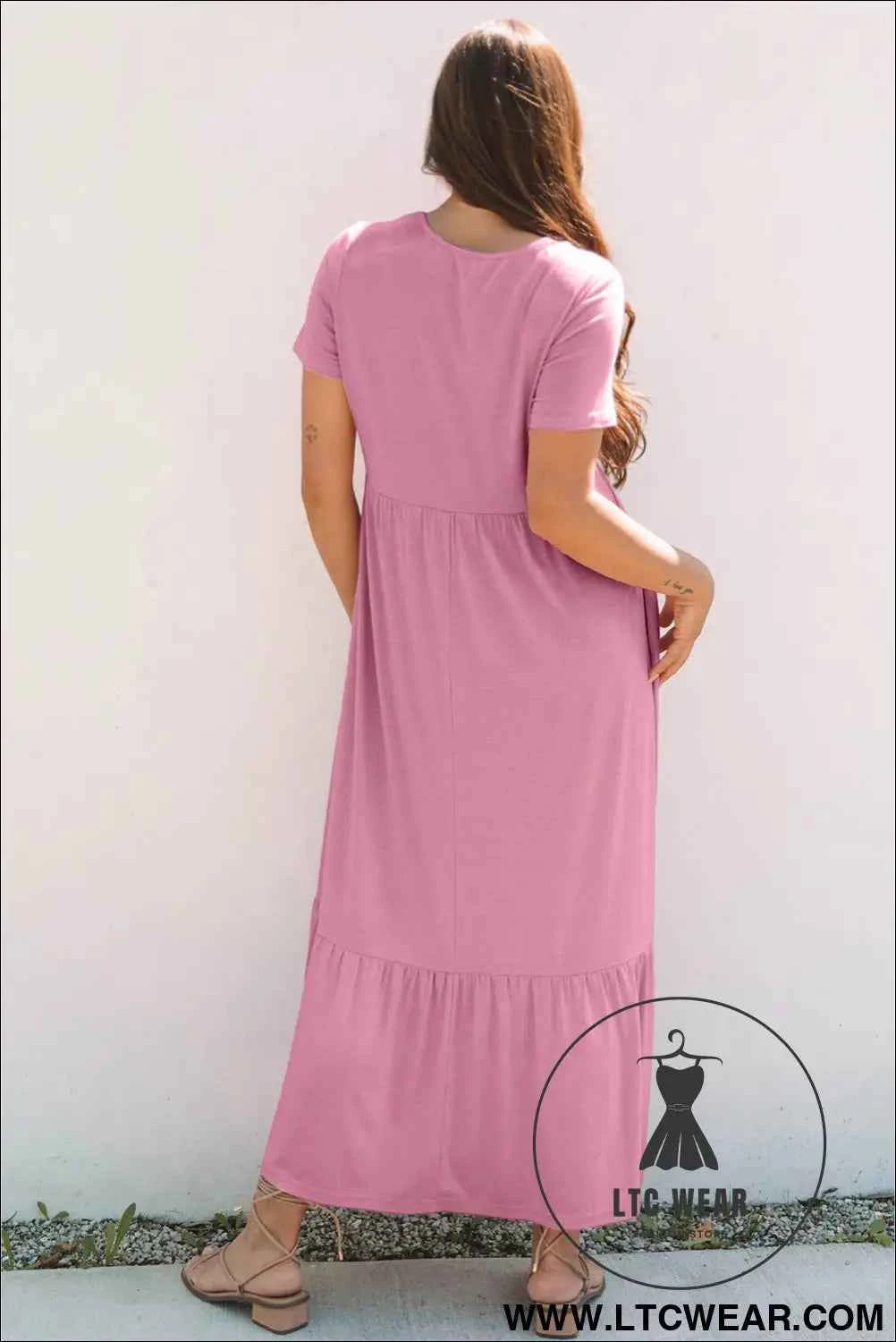 Black Solid Color T-shirt High Waist Pocketed Long Dress