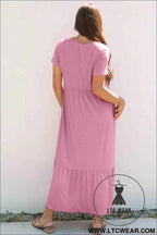 Black Solid Color T-shirt High Waist Pocketed Long Dress