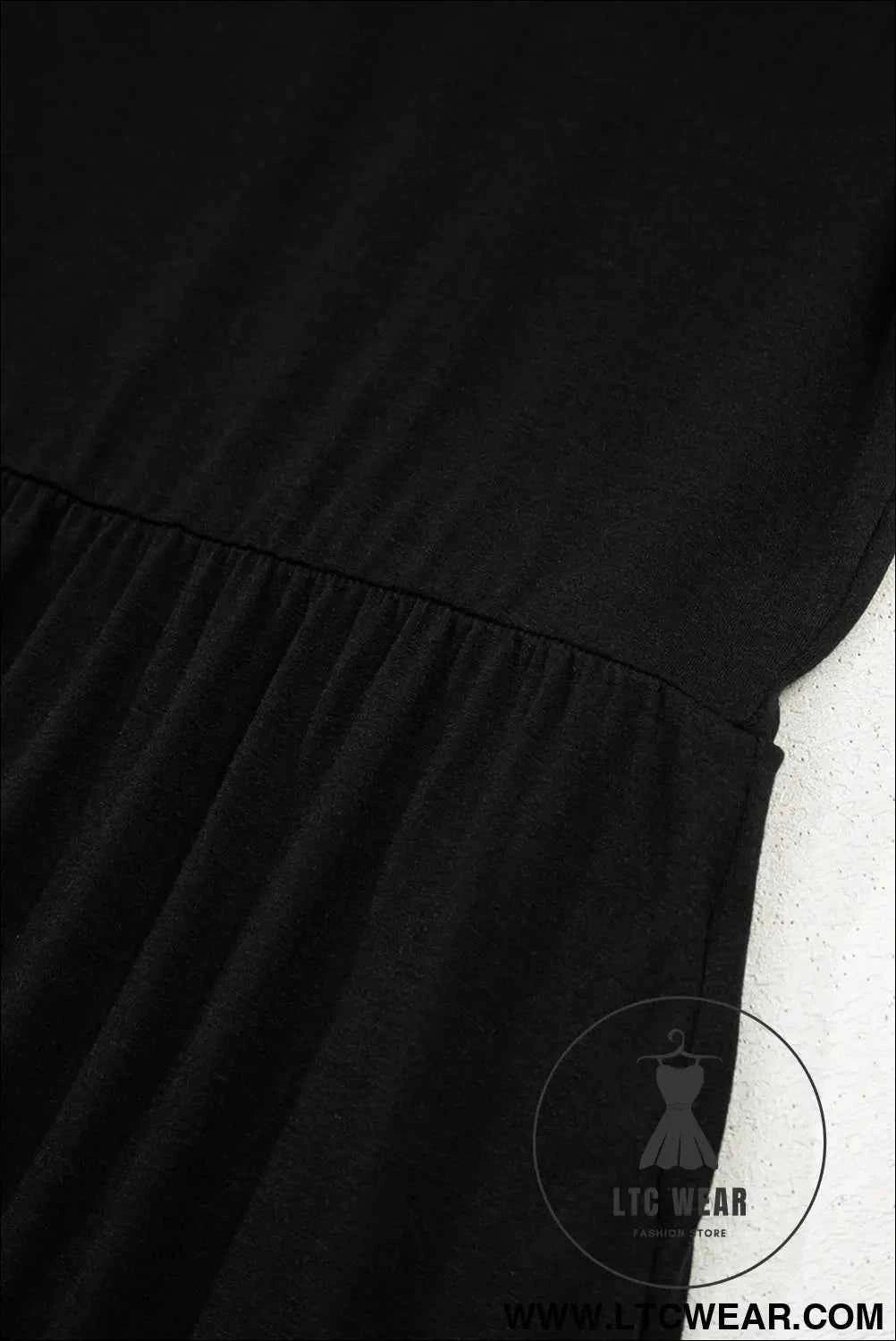 Black Solid Color T-shirt High Waist Pocketed Long Dress