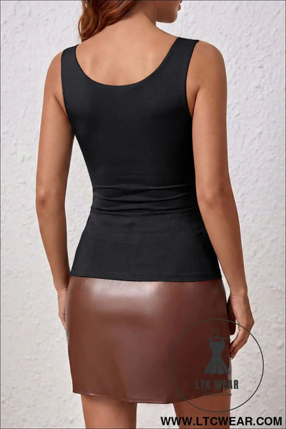Black Solid Color Wide Strap Splicing Athleisure Tank Top - L.T.C Wear Online Fashion Store