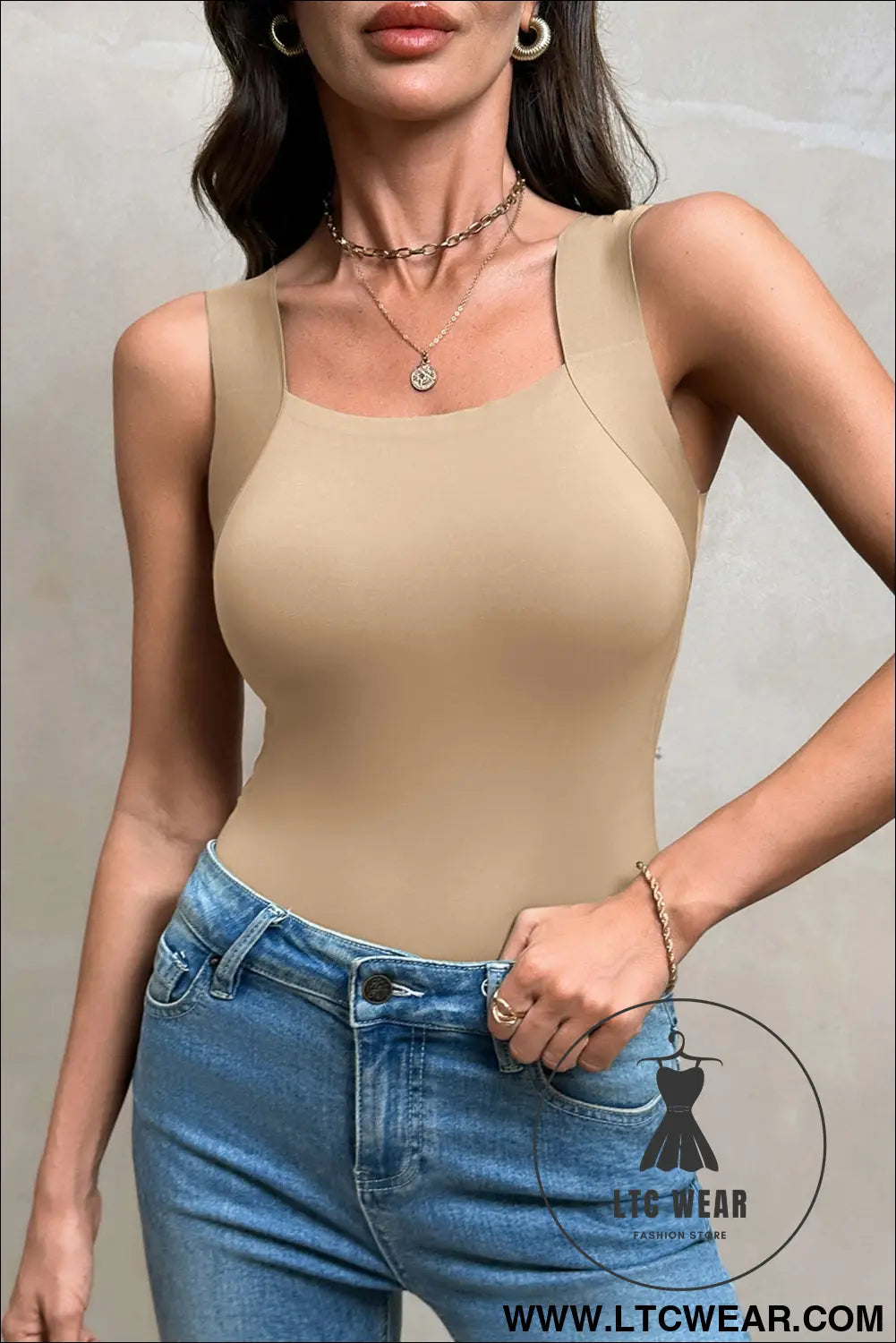 Black Solid Color Wide Strap Splicing Athleisure Tank Top - L.T.C Wear Online Fashion Store