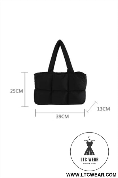 Black solid quilted puffy zipped large tote bag - color black / one size / 100% polyester - handbags