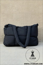 Black solid quilted puffy zipped large tote bag - color black / one size / 100% polyester - handbags
