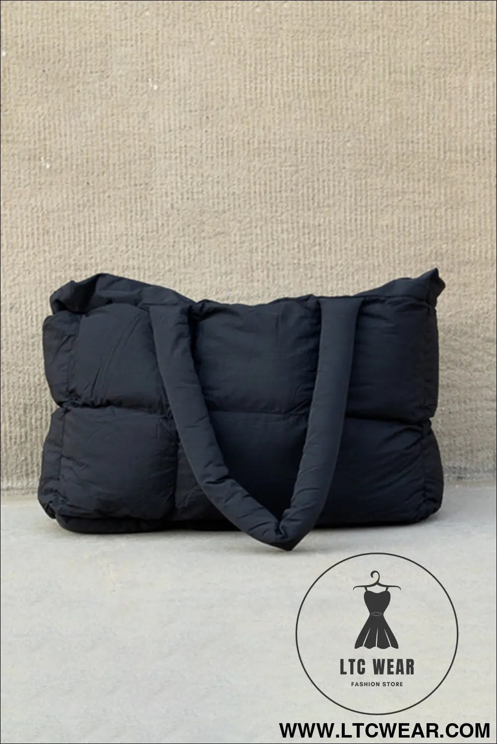 Black solid quilted puffy zipped large tote bag - color black / one size / 100% polyester - handbags