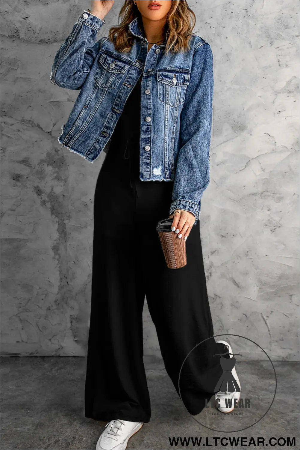 Black solid spaghetti strap wide leg drawstring high waist jumpsuit - jumpsuits & rompers