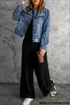 Black solid spaghetti strap wide leg drawstring high waist jumpsuit - jumpsuits & rompers