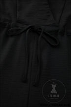 Black solid spaghetti strap wide leg drawstring high waist jumpsuit - jumpsuits & rompers