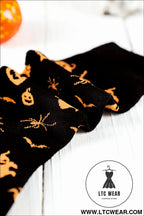 Black spooky season funny halloween socks - black / one size / 100% cotton - socks