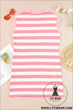 Pink and White Striped Cap Sleeve T Shirt Dress