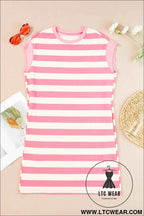 Pink and White Striped Cap Sleeve T Shirt Dress