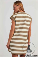 Pink and White Striped Cap Sleeve T Shirt Dress