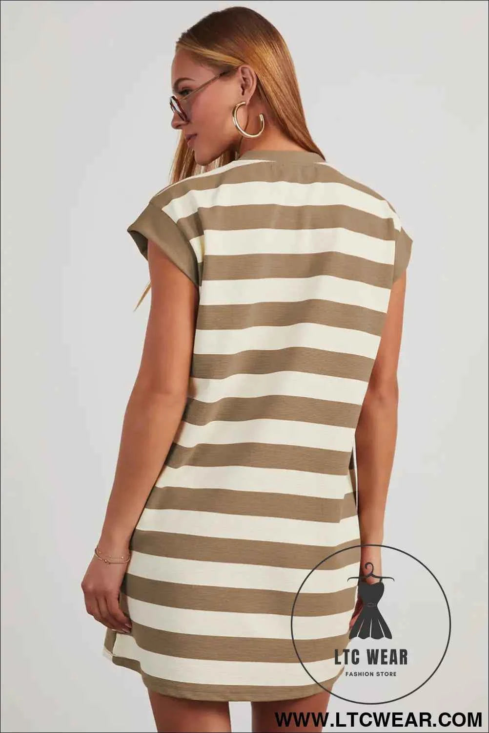 Pink and White Striped Cap Sleeve T Shirt Dress